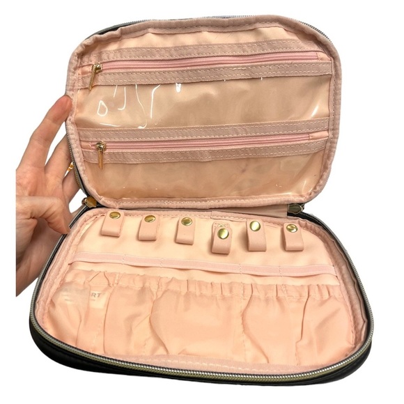 Black Travel Jewelry Organizer Portable Pleather Faux Leather Case - Picture 4 of 14